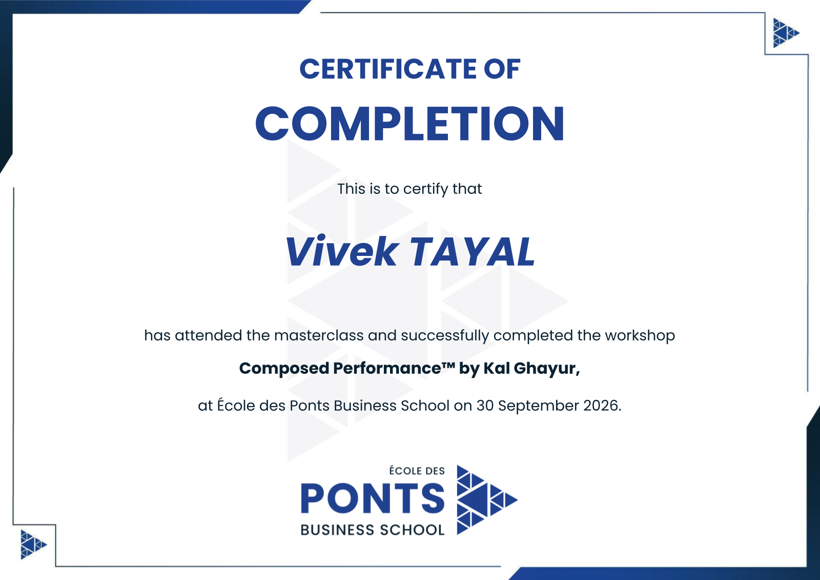 Vivek TAYAL — Certificate of Completion